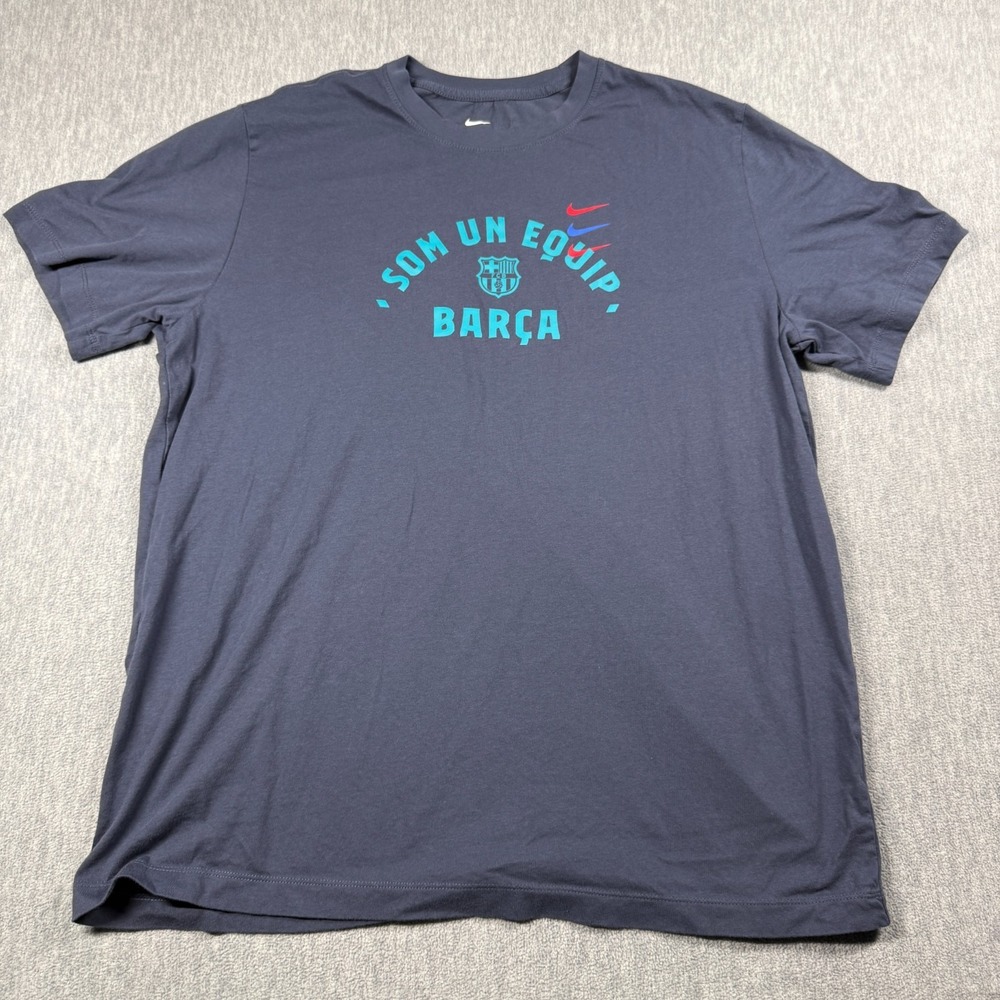 Nike Shirt Mens XL Navy Blue FC Barcelona Som Un Equip Graphic Short Sleeve Tee